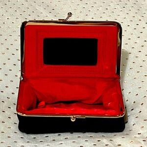 Vintage Elizabeth Arden Co. Black and Red Fold Clutch with Mirror